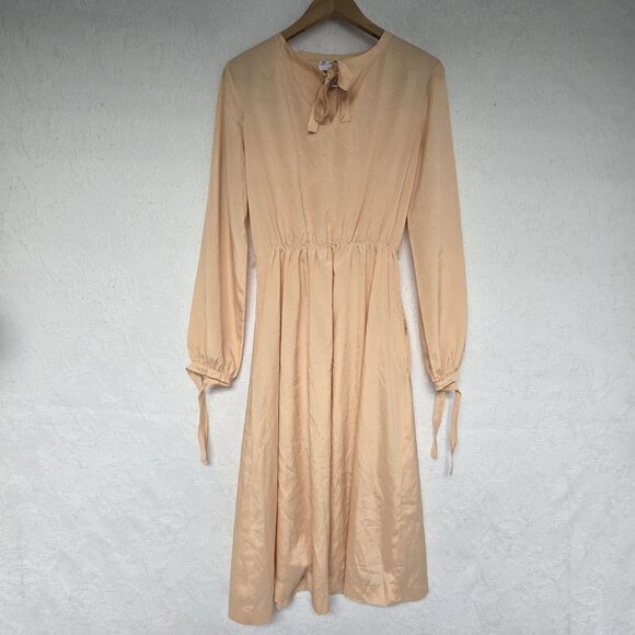 Sue Brett Orange Cream 70s Floor Evening Gown Dress Trad Wife Regency Romantic - Picture 2 of 7